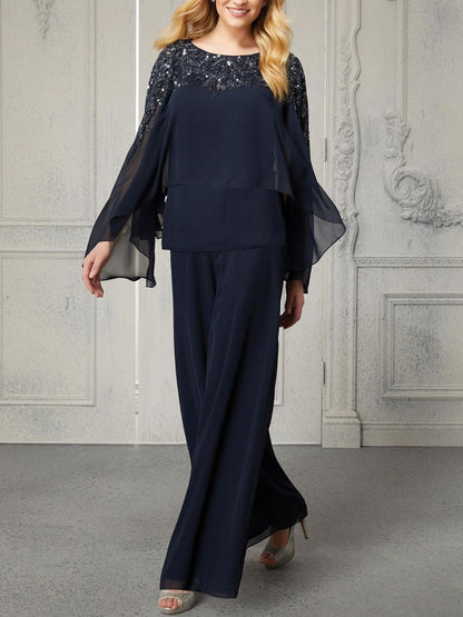 Elegant chiffon lace simple ladies suit