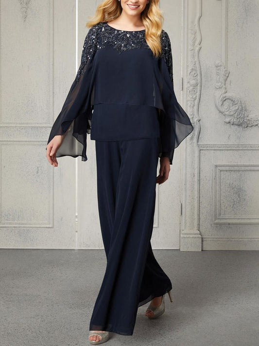 Elegant chiffon lace simple ladies suit