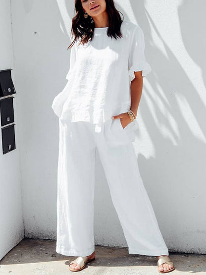 Ruffle Edge Cotton Linen Women's Suit