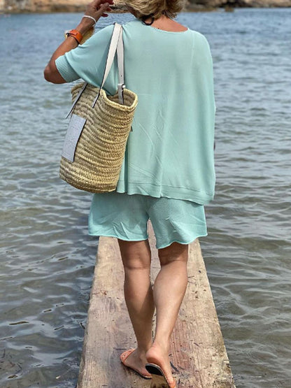 Short Sleeve Shorts Cotton Linen Women's Suit