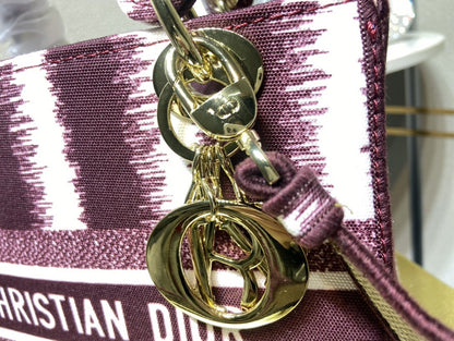 Dior Women Medium Lady D-lite Bag Blue D-Stripes Embroidery