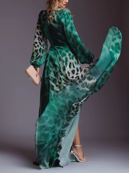 Elegant Chiffon Leopard Print Ladies Dress