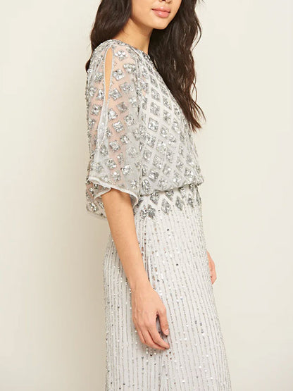 Diamond Pattern Sequin Decoration Embellished Long Dress