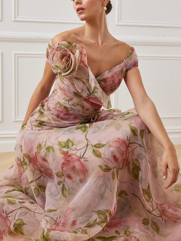 Off The Shoulder Organza Floral Gown