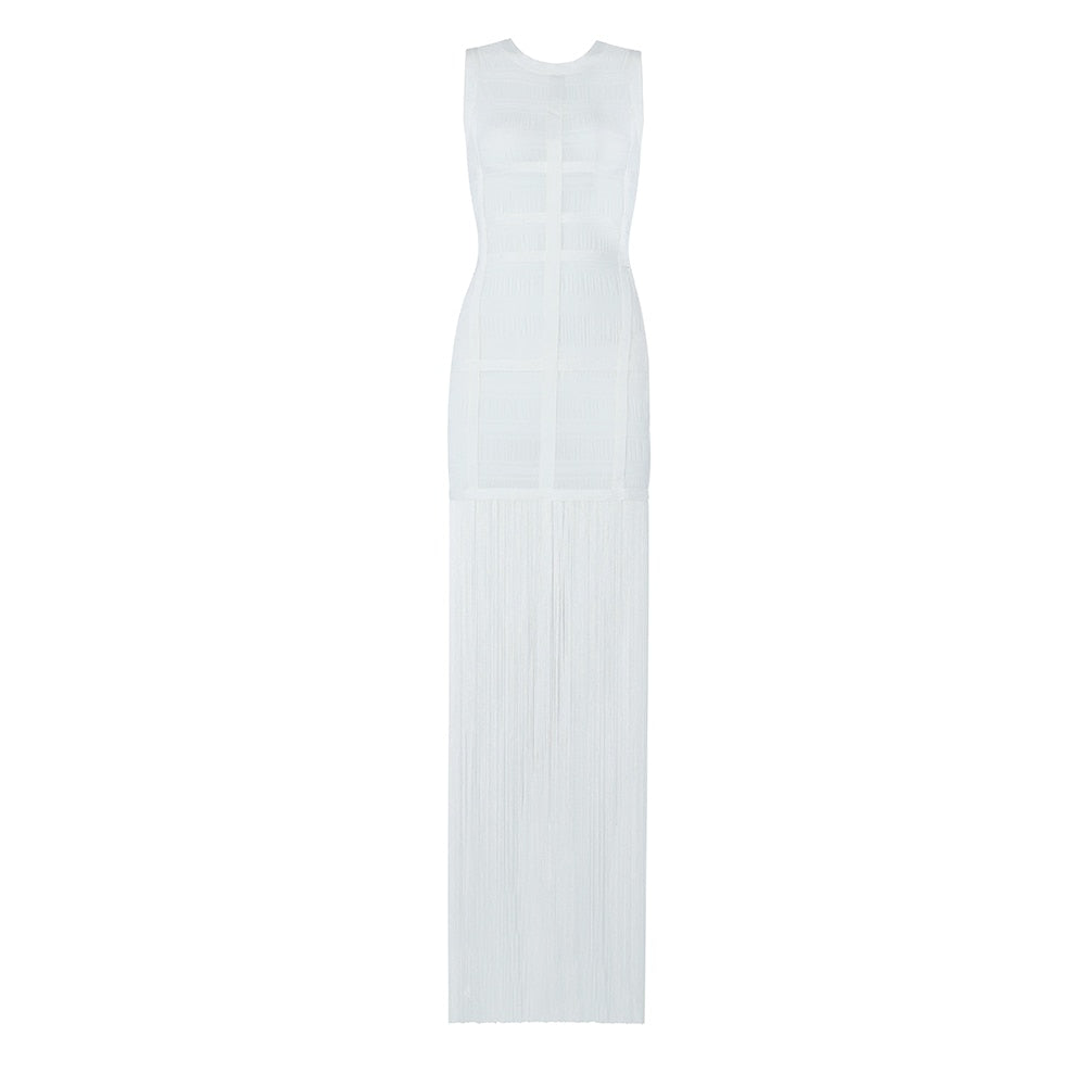loveedsTM-Hollow Fringe White Sleeveless One-piece Dress Summer Party Gathering Dresses