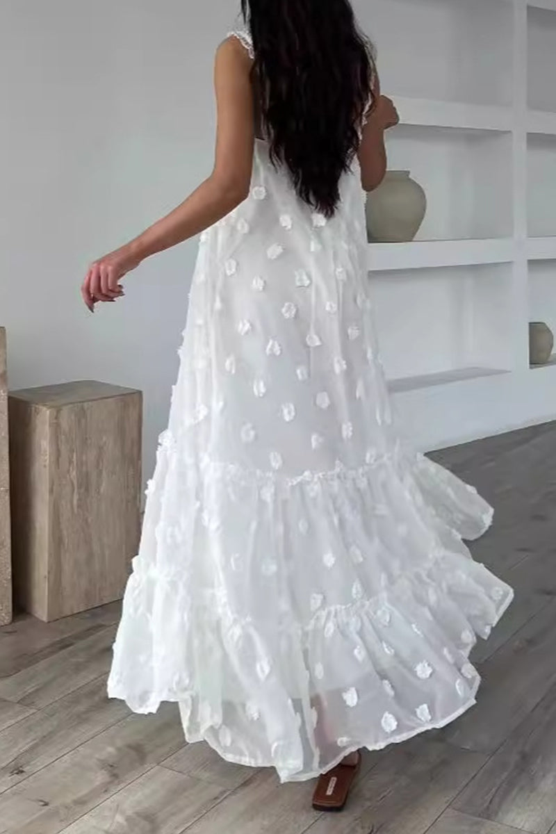 loveedsTM-Elegant Solid Flowers Square Collar Sling Dresses