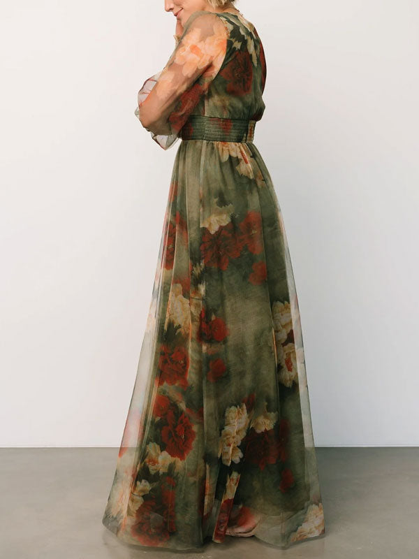 Oil Painting Printed Mesh Women's Dress