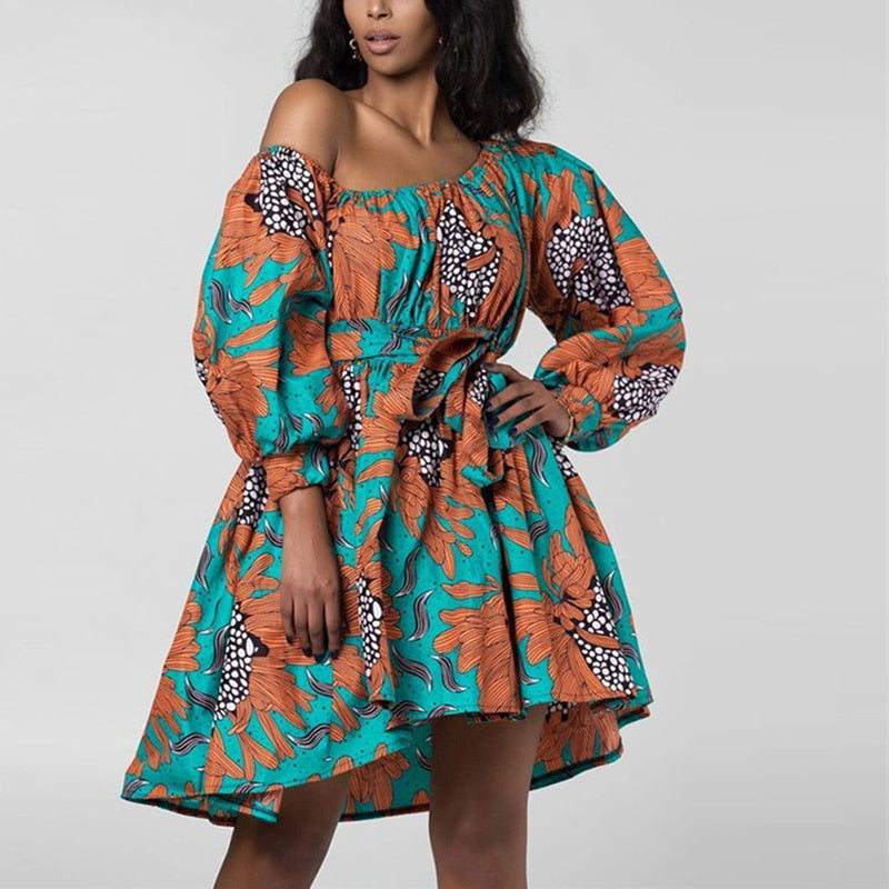loveedsTM - African Dresses Women Sexy Shoulder Off Mini Dress Dashiki Tribal Print Africa Dress Women African Clothes Robe Africaine Femme