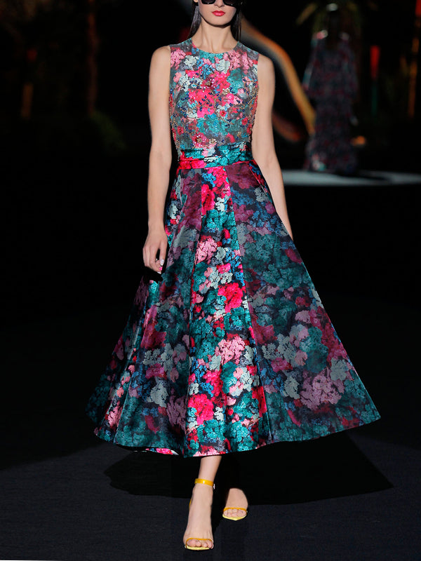 Sleeveless Temperament Short Elegant Floral Catwalk Women's Dress