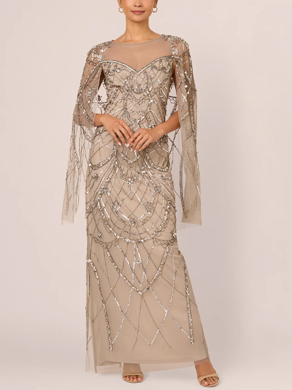 Round Neck Sequined Mesh Maxi Dress