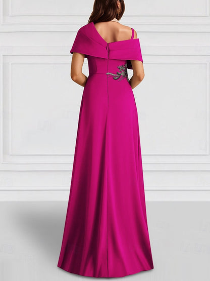 One Shoulder Pocket Satin Shawl Gown