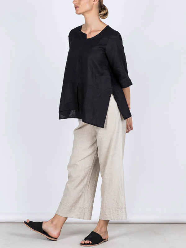 Solid Color Cotton And Linen Top