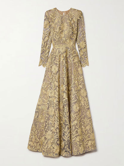 Metallic Appliquéd Embellished Tulle Gown