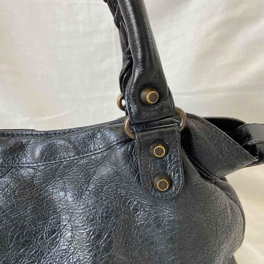 Balenciaga Black Leather Motocross Classic Town Satchel