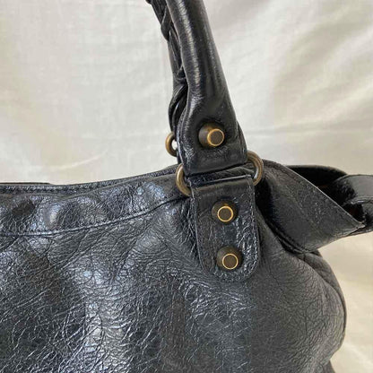 Balenciaga Black Leather Motocross Classic Town Satchel