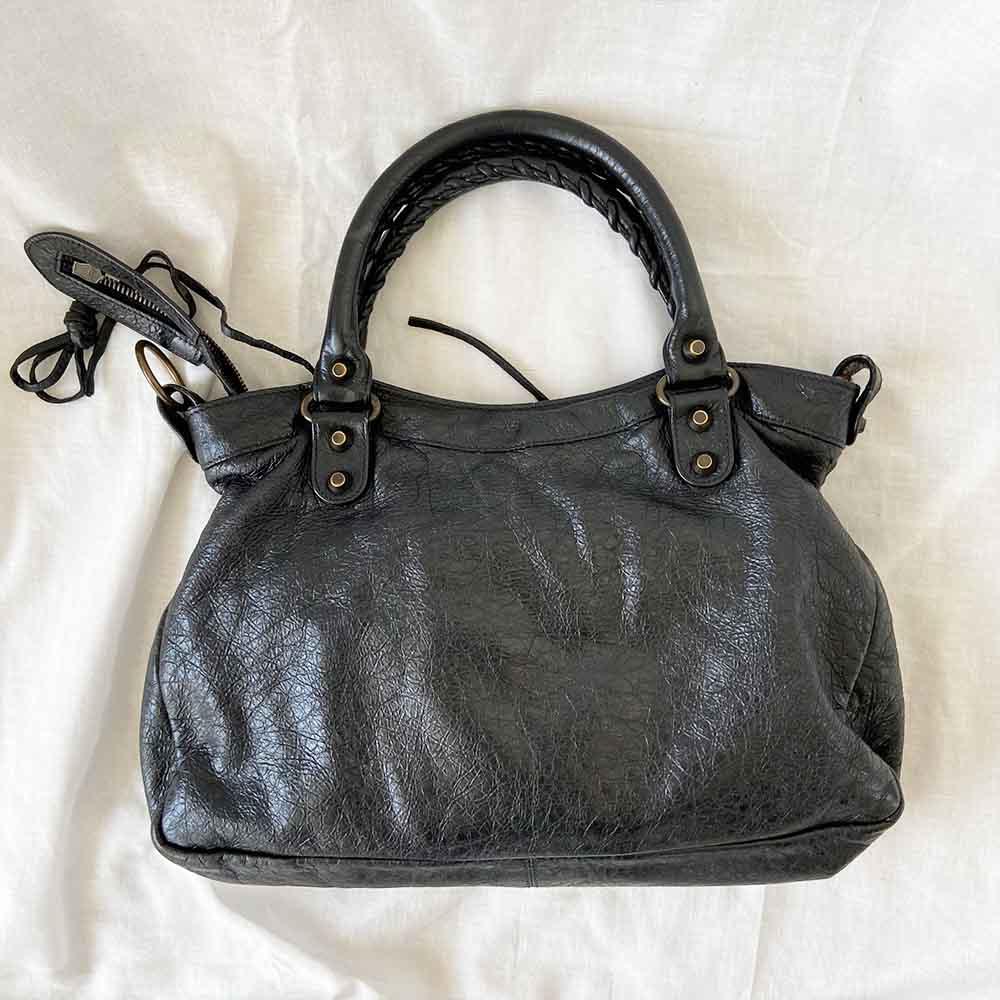 Balenciaga Black Leather Motocross Classic Town Satchel