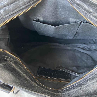 Balenciaga Black Leather Motocross Classic Town Satchel