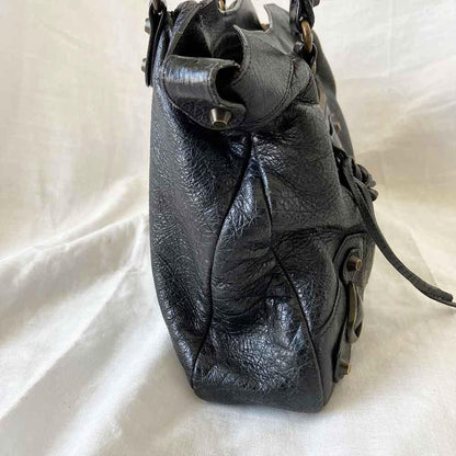 Balenciaga Black Leather Motocross Classic Town Satchel