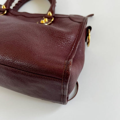 Balenciaga Burgundy Leather Small Metallic Edge City Bag