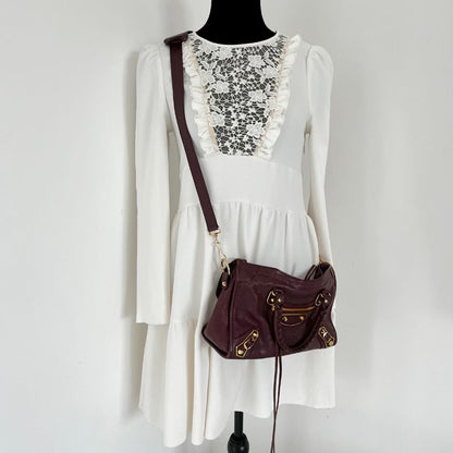 Balenciaga Burgundy Leather Small Metallic Edge City Bag