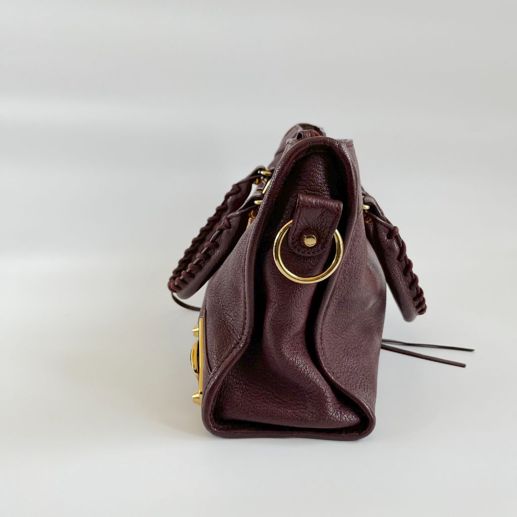 Balenciaga Burgundy Leather Small Metallic Edge City Bag