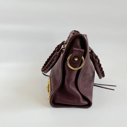Balenciaga Burgundy Leather Small Metallic Edge City Bag
