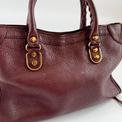 Balenciaga Burgundy Leather Small Metallic Edge City Bag