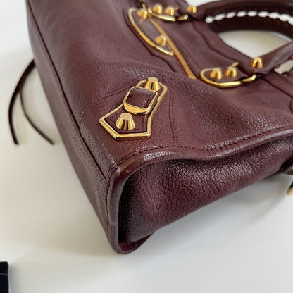 Balenciaga Burgundy Leather Small Metallic Edge City Bag