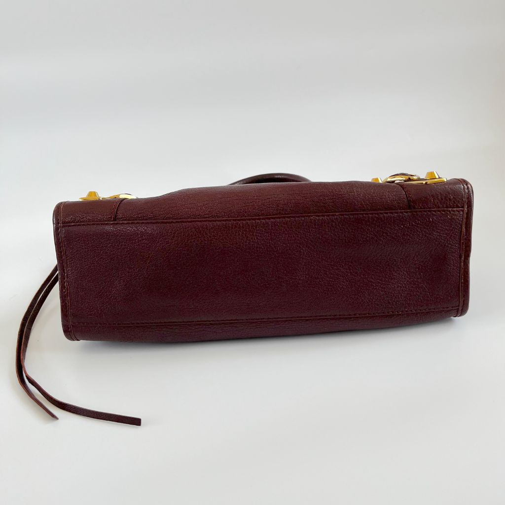 Balenciaga Burgundy Leather Small Metallic Edge City Bag