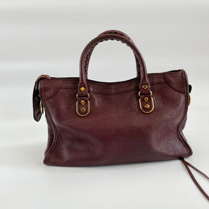 Balenciaga Burgundy Leather Small Metallic Edge City Bag