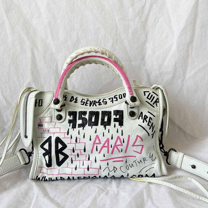 Balenciaga Classic City mini graffiti-printed leather bag