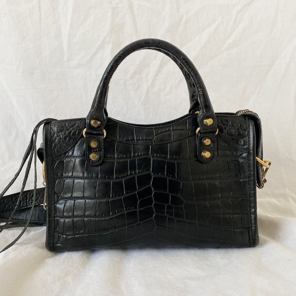 Balenciaga Giant 12 City Mini Croc-embossed Black Bag