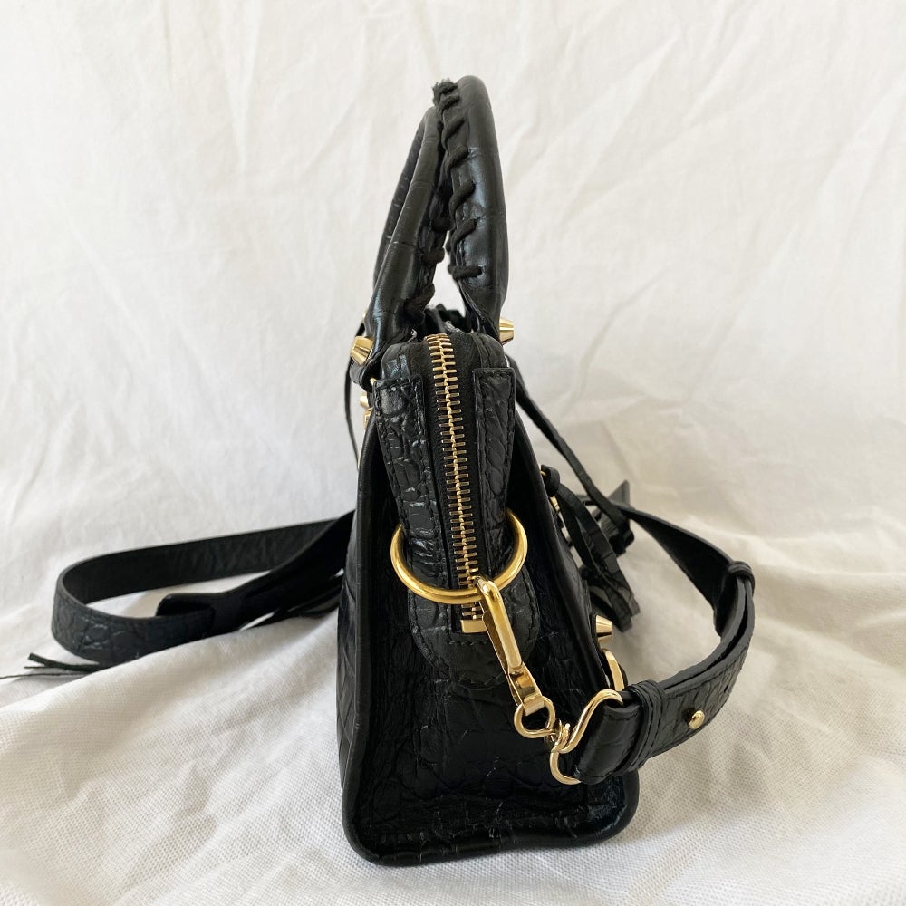 Balenciaga Giant 12 City Mini Croc-embossed Black Bag