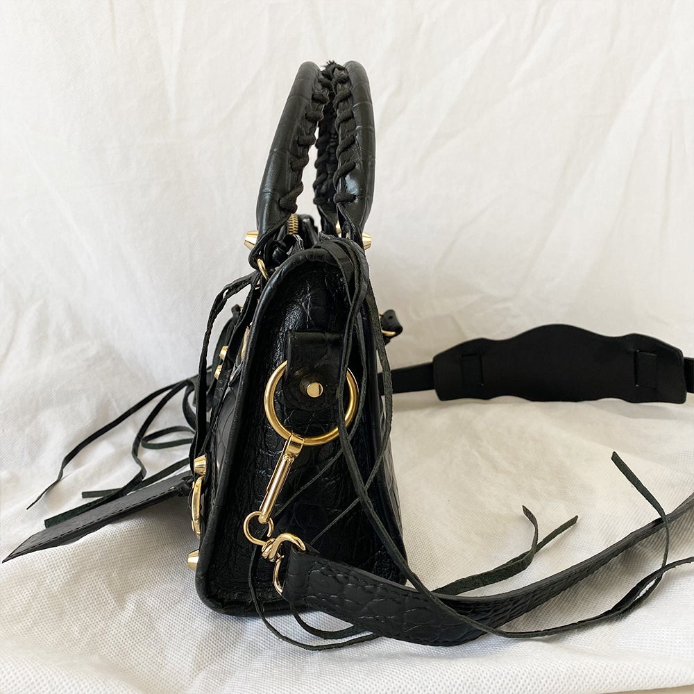 Balenciaga Giant 12 City Mini Croc-embossed Black Bag