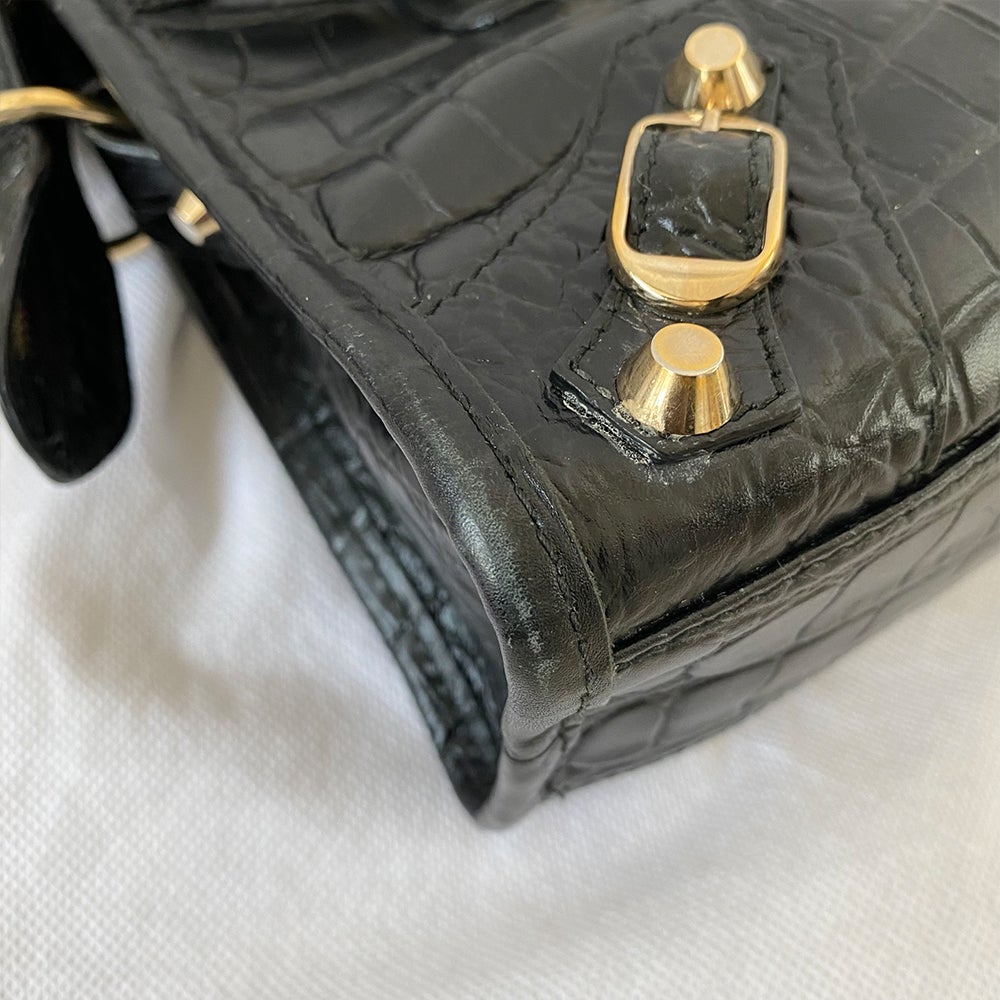 Balenciaga Giant 12 City Mini Croc-embossed Black Bag