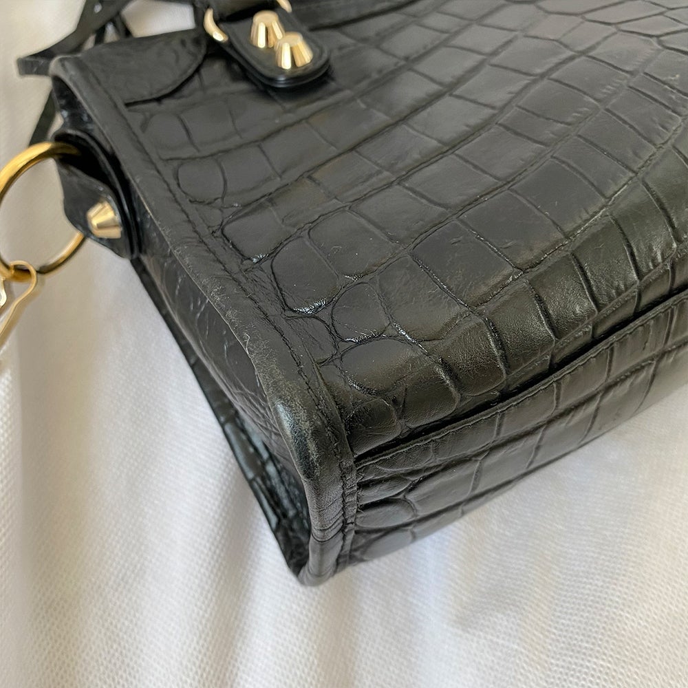 Balenciaga Giant 12 City Mini Croc-embossed Black Bag