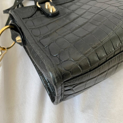 Balenciaga Giant 12 City Mini Croc-embossed Black Bag