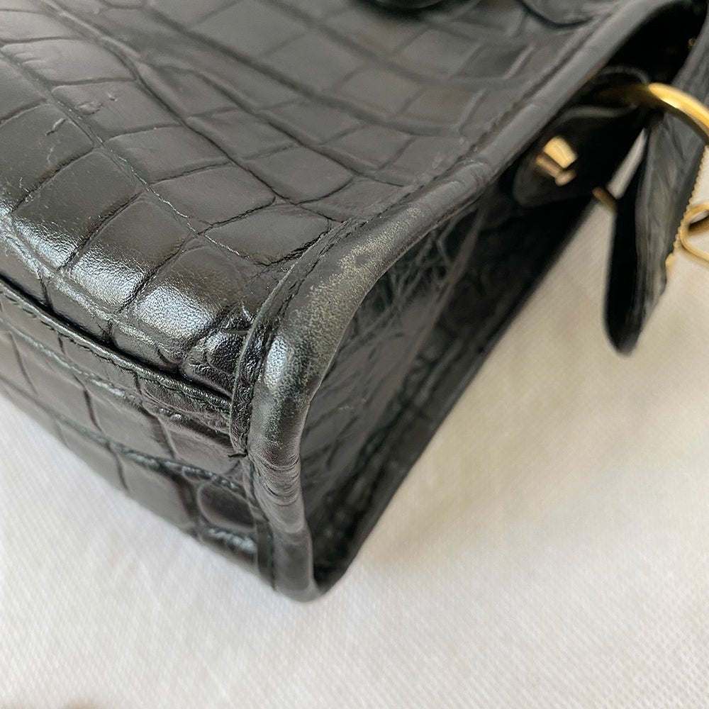 Balenciaga Giant 12 City Mini Croc-embossed Black Bag