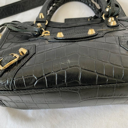 Balenciaga Giant 12 City Mini Croc-embossed Black Bag