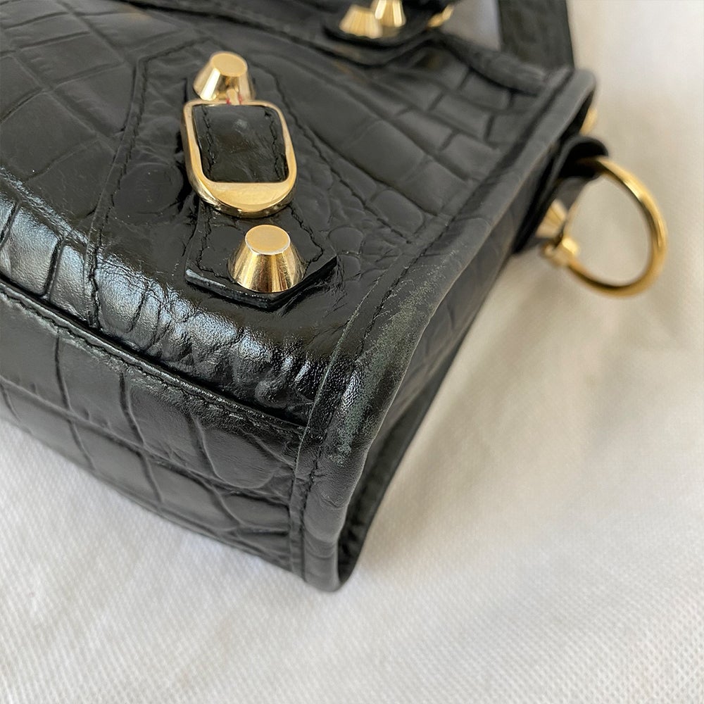 Balenciaga Giant 12 City Mini Croc-embossed Black Bag