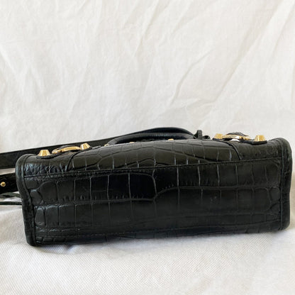 Balenciaga Giant 12 City Mini Croc-embossed Black Bag