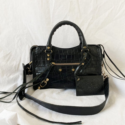 Balenciaga Giant 12 City Mini Croc-embossed Black Bag