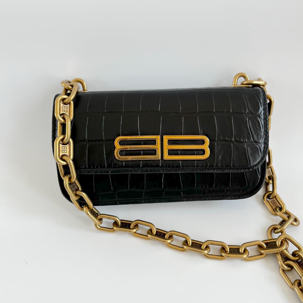 Balenciaga Gossip BB-Plaque Crocodile-Effect Cross-Body Bag