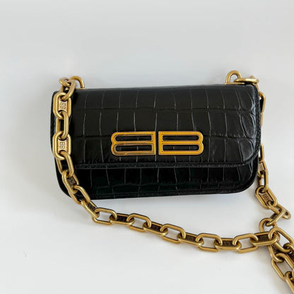 Balenciaga Gossip BB-Plaque Crocodile-Effect Cross-Body Bag