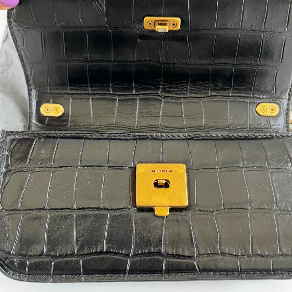 Balenciaga Gossip BB-Plaque Crocodile-Effect Cross-Body Bag