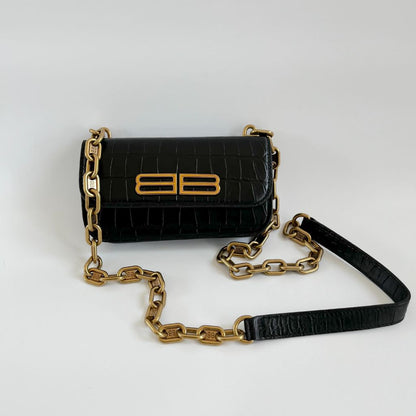 Balenciaga Gossip BB-Plaque Crocodile-Effect Cross-Body Bag