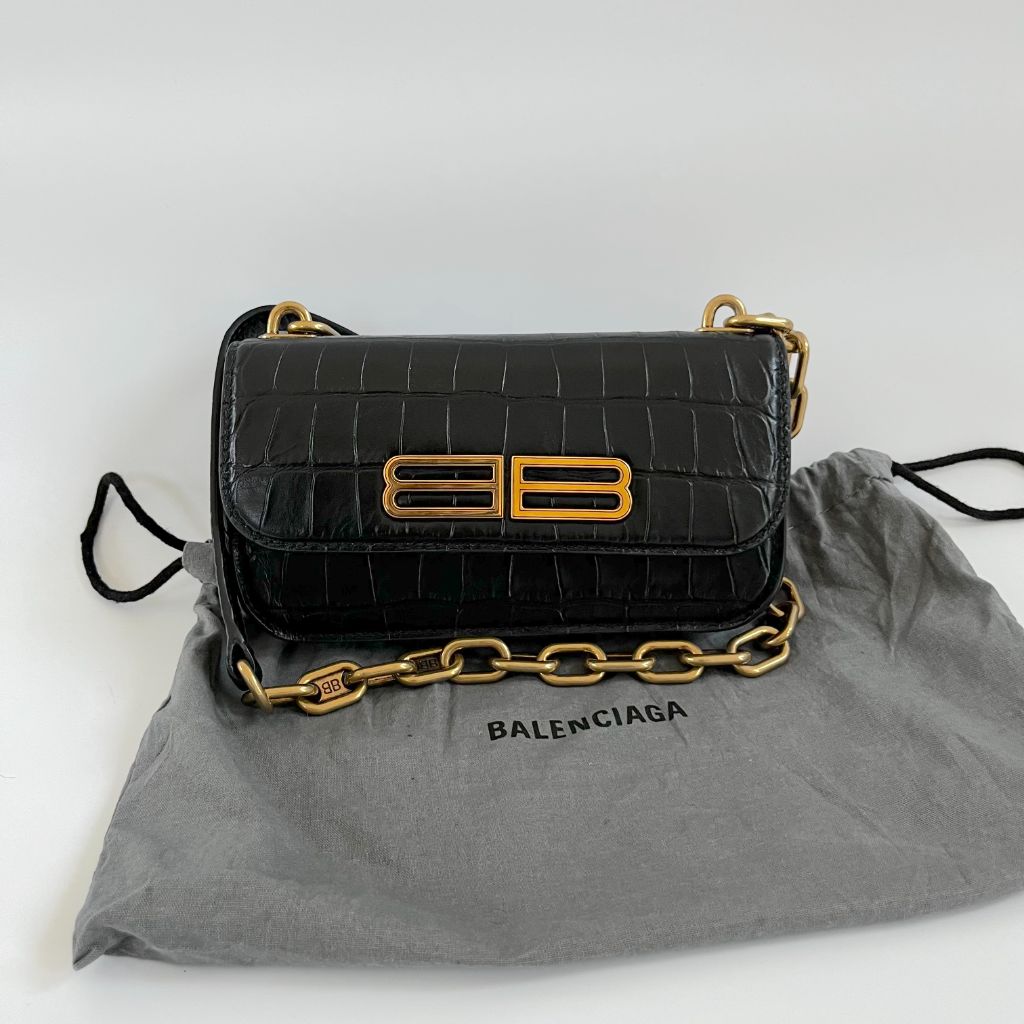 Balenciaga Gossip BB-Plaque Crocodile-Effect Cross-Body Bag