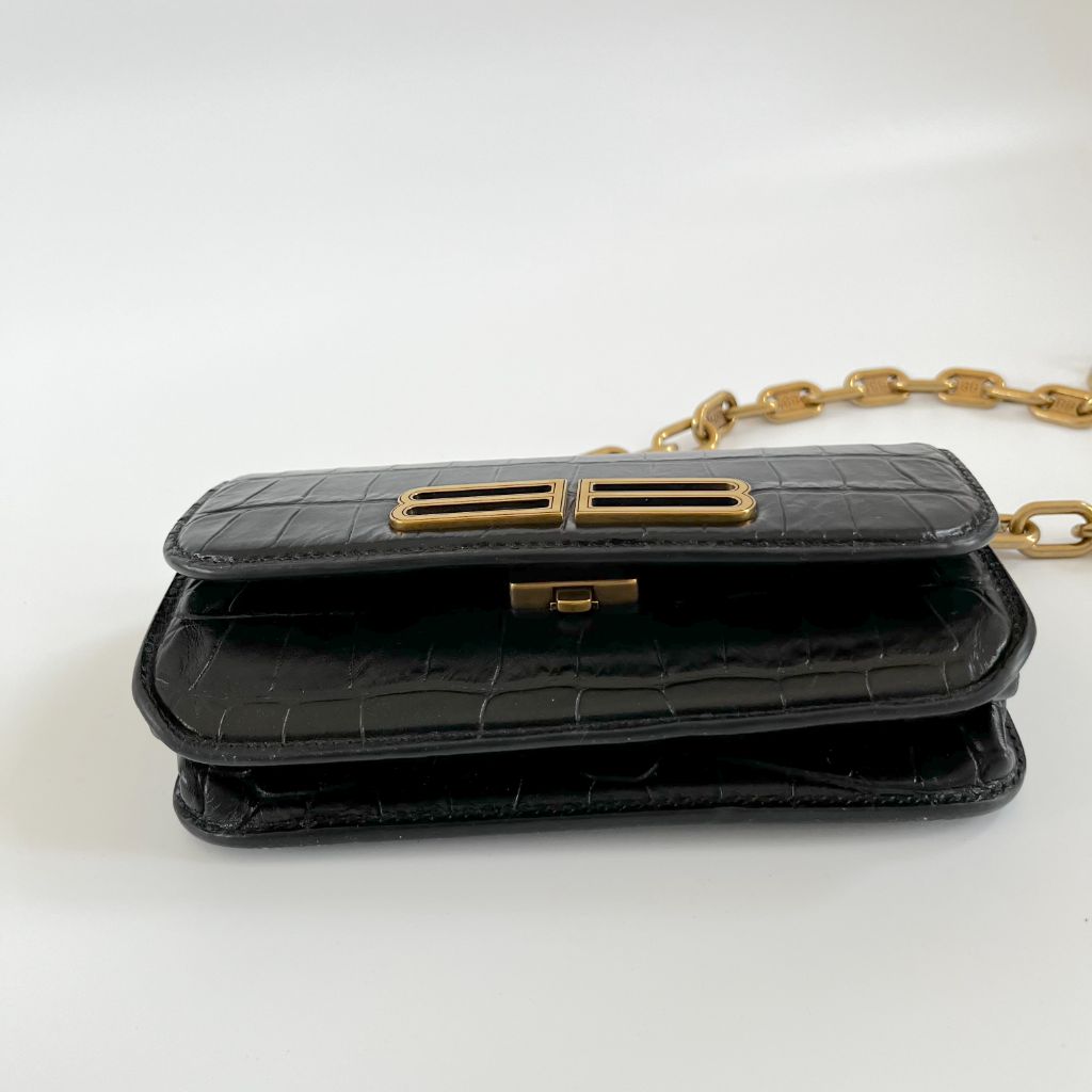 Balenciaga Gossip BB-Plaque Crocodile-Effect Cross-Body Bag