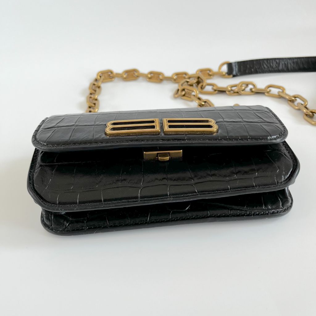 Balenciaga Gossip BB-Plaque Crocodile-Effect Cross-Body Bag