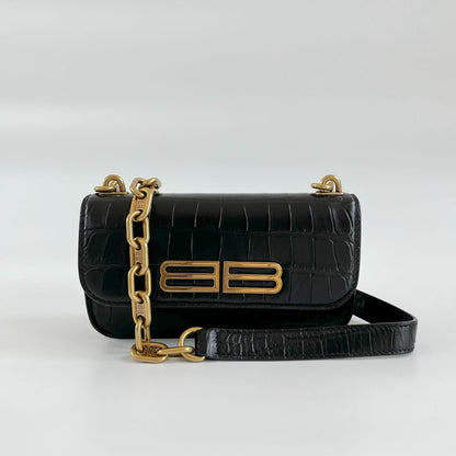Balenciaga Gossip BB-Plaque Crocodile-Effect Cross-Body Bag